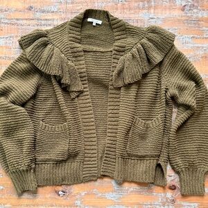 Madewell Olive Ruffle Cardigan Sweater